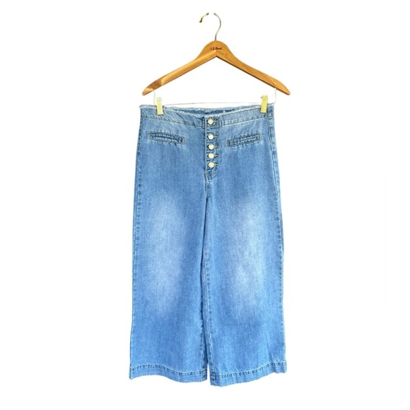 Gianni Bini Denim - Gianni Bini Catie Light Wash Button Fly Wide Leg Frayed Waist Size Small Cropped